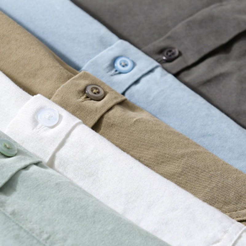 Buddha Stonesカジュアル 無地 ボタンダウン 装飾ポケット メンズ スタンドカラー 長袖 コットンシャツ - image 28