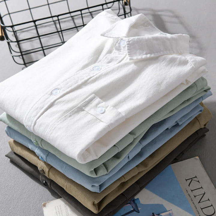 Buddha Stonesカジュアル 無地 ボタンダウン 装飾ポケット メンズ スタンドカラー 長袖 コットンシャツ - image 25