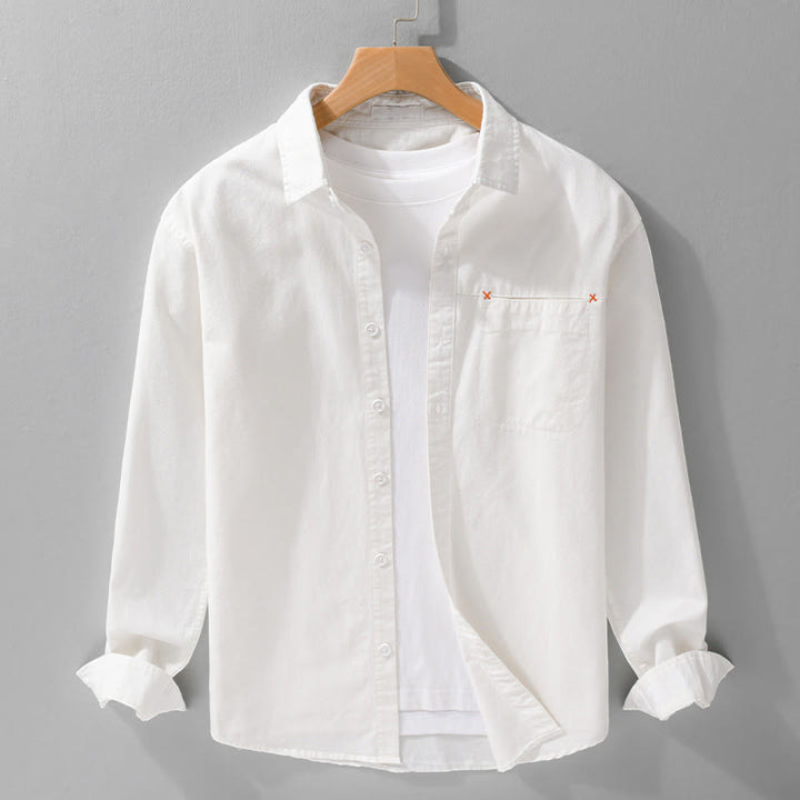 Buddha Stones春 無地 ボタンダウン 装飾ポケット メンズ スタンドカラー 長袖 コットンシャツ - 白 - US/UK/AU42、 EU52 (3XL) - image 18