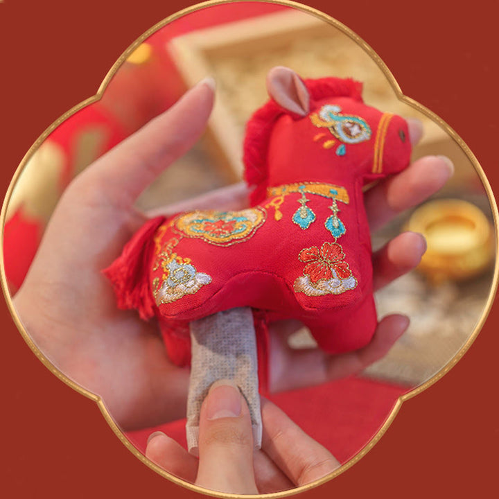 馬年用Buddha Stonesの赤紐の刺繍の吊り下げ装飾 - image 3