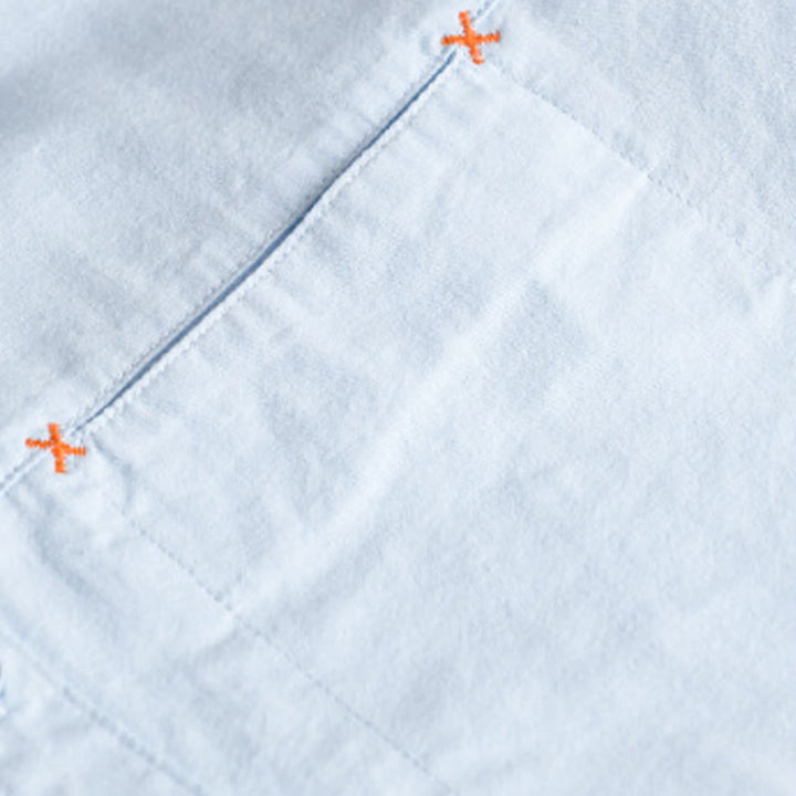 Buddha Stones春 無地 ボタンダウン 装飾ポケット メンズ スタンドカラー 長袖 コットンシャツ - image 2