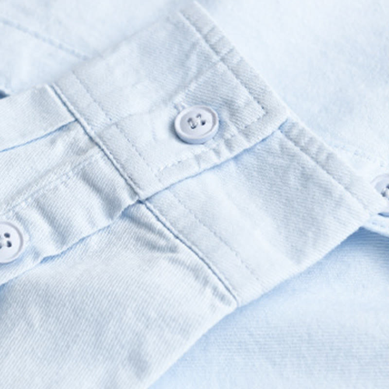 Buddha Stones春 無地 ボタンダウン 装飾ポケット メンズ スタンドカラー 長袖 コットンシャツ - image 3