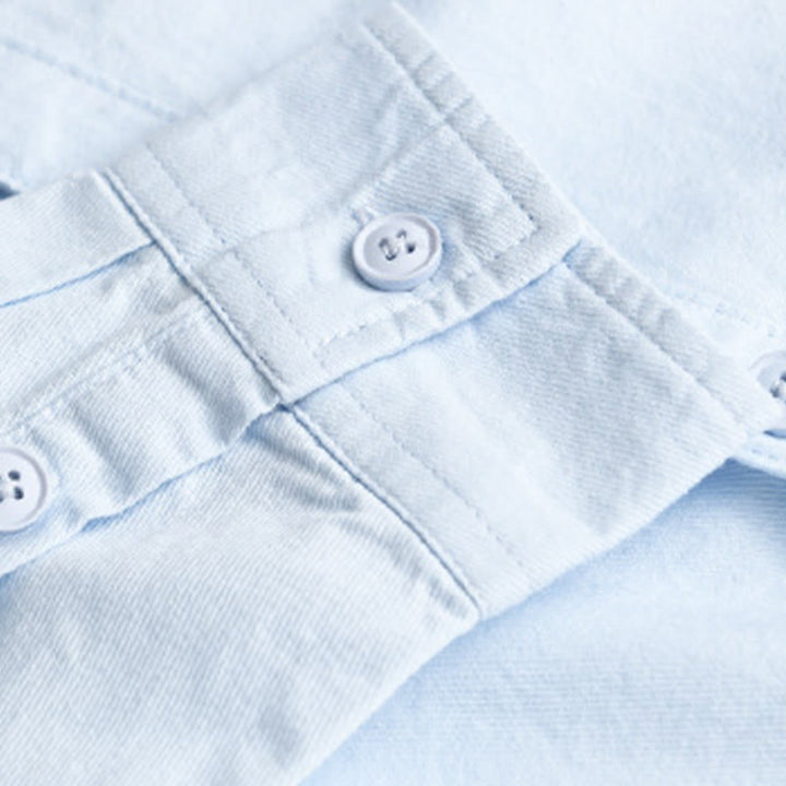 Buddha Stones春 無地 ボタンダウン 装飾ポケット メンズ スタンドカラー 長袖 コットンシャツ - image 3