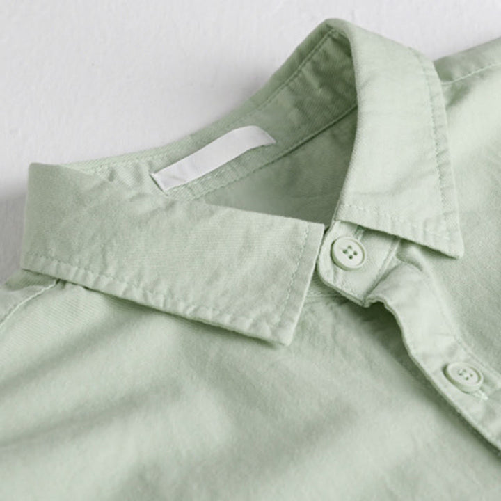 Buddha Stones春 無地 ボタンダウン 装飾ポケット メンズ スタンドカラー 長袖 コットンシャツ - image 5