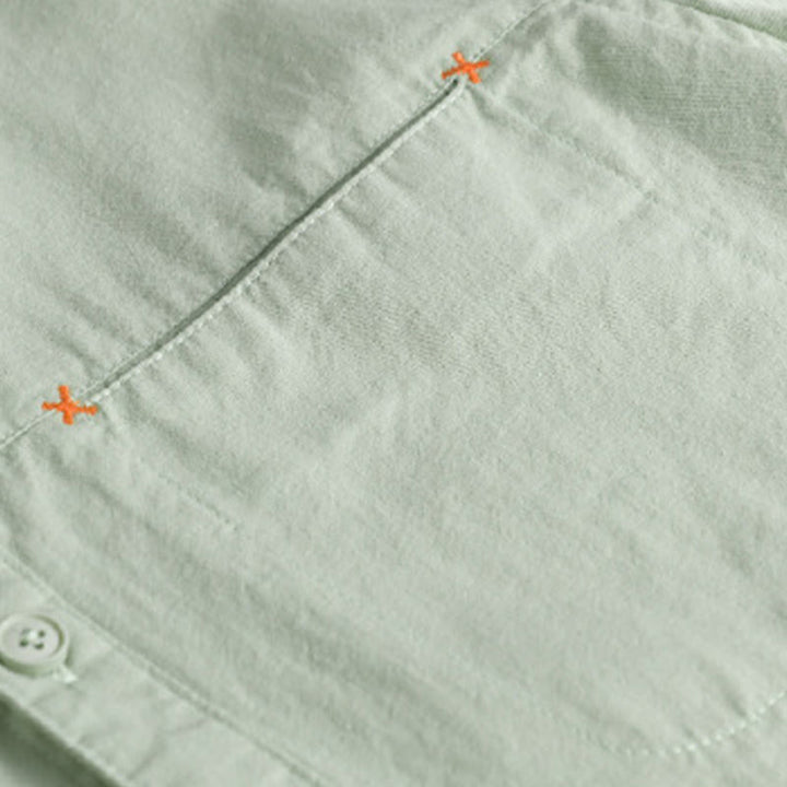 Buddha Stones春 無地 ボタンダウン 装飾ポケット メンズ スタンドカラー 長袖 コットンシャツ - image 7