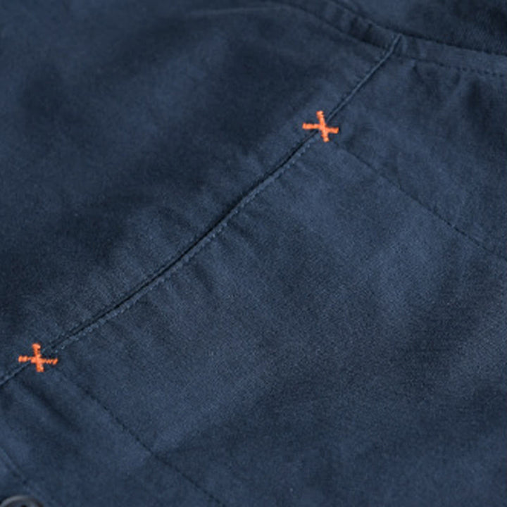 Buddha Stones春 無地 ボタンダウン 装飾ポケット メンズ スタンドカラー 長袖 コットンシャツ - image 17