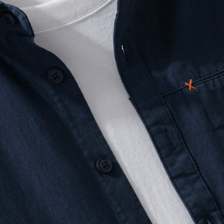 Buddha Stones春 無地 ボタンダウン 装飾ポケット メンズ スタンドカラー 長袖 コットンシャツ - image 16