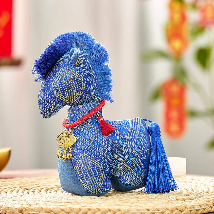 午年用Buddha Stones赤紐刺繍インゴットタッセル装飾 - ブルーホース - 20×17cm - image 13