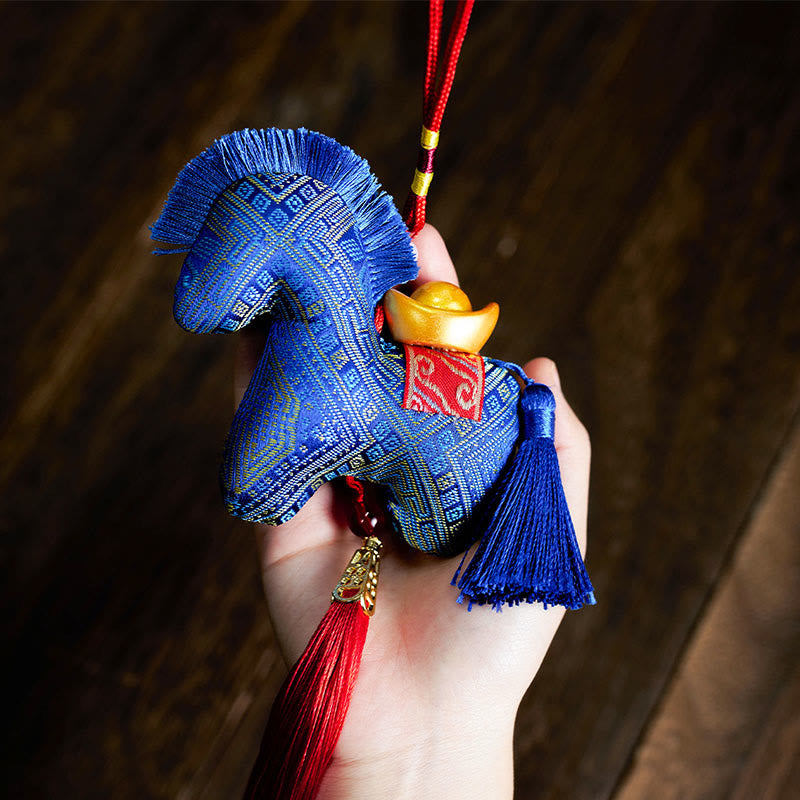 午年用Buddha Stones赤紐刺繍インゴットタッセル装飾 - ブルーホース - 10×10cm - image 11