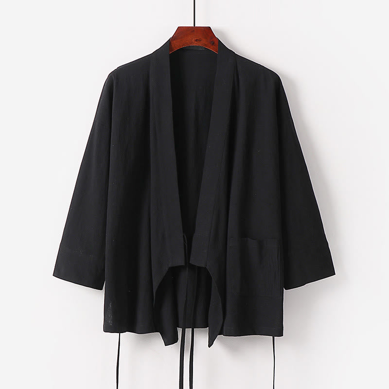 Buddha Stones 2点セット 秋 レースアップ コットン 着物 アンクル丈 ワイドレッグパンツ ポケット付き メンズ 瞑想用ウェア セット - image 5