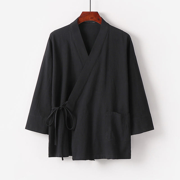 Buddha Stones 2点セット 秋 レースアップ コットン 着物 アンクル丈 ワイドレッグパンツ ポケット付き メンズ 瞑想用ウェア セット - image 6