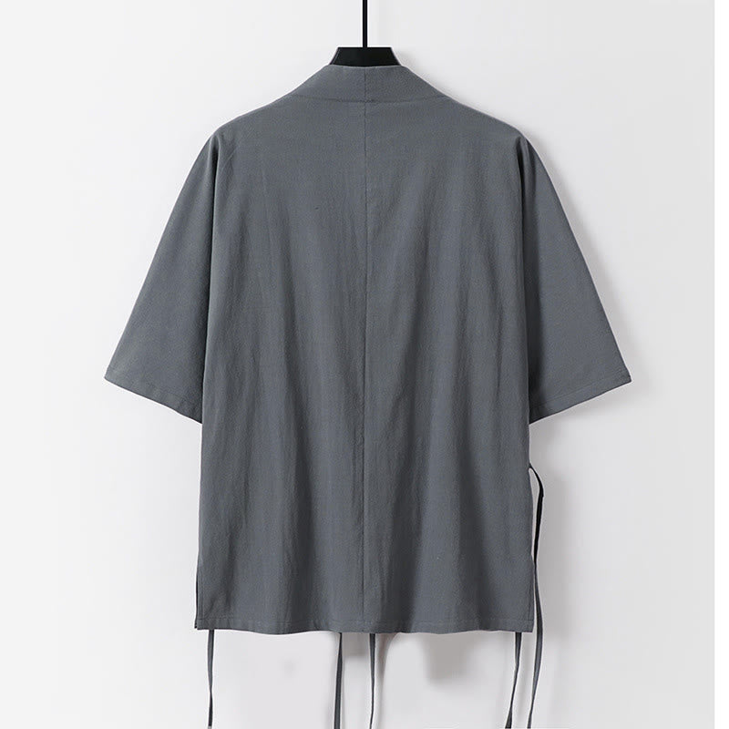 Buddha Stones 2点セット 秋 レースアップ 七分袖 コットン 着物 ドローストリングパンツ ポケット付き メンズ 瞑想用 布セット - image 2