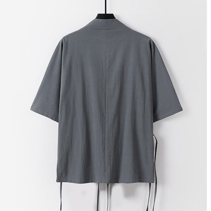 Buddha Stones 2点セット 秋 レースアップ 七分袖 コットン 着物 ドローストリングパンツ ポケット付き メンズ 瞑想用 布セット - image 2