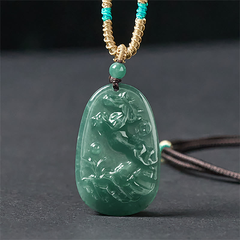 Buddha Stones午年 龍 手彫り 銅貨 翡翠ロープ豊かさエネルギーネックレスペンダント - image 1