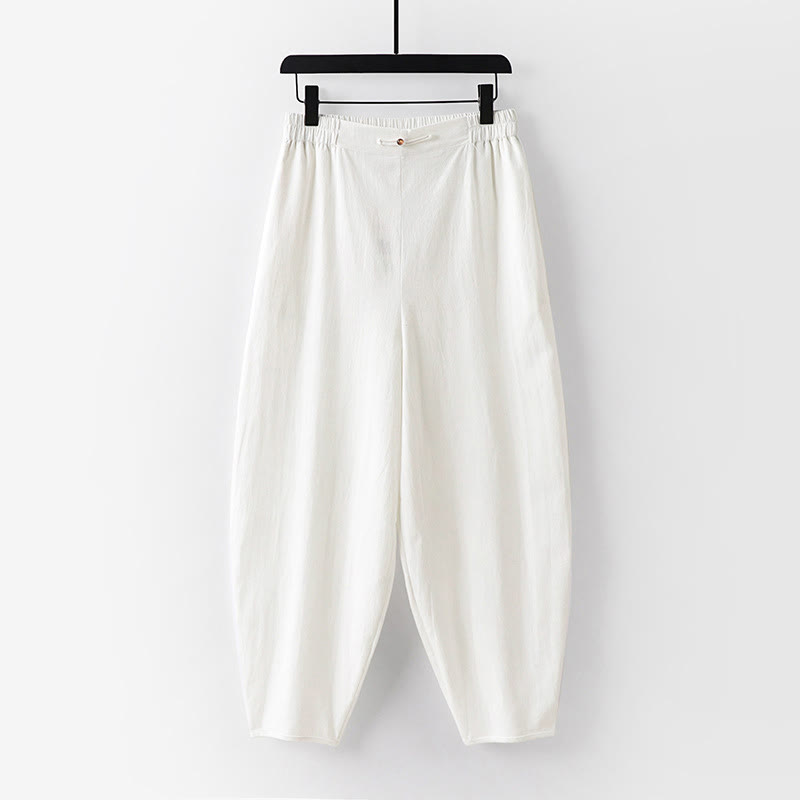Buddha Stonesサマープレーンストレートレッグ メンズ コットンリネン アンクル丈パンツ ポケット付き - 白 - US/UK/AU54、 EU64 (9XL) - image 10
