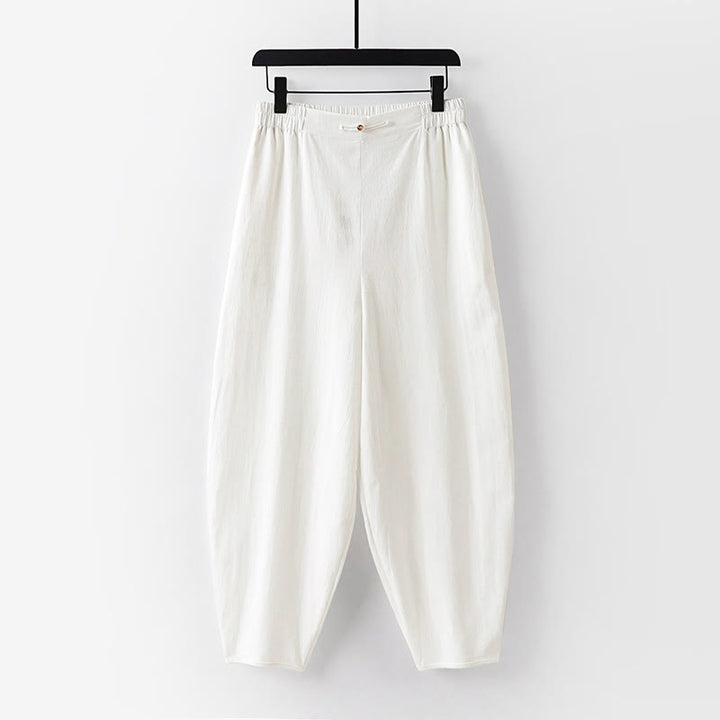 Buddha Stonesサマープレーンストレートレッグ メンズ コットンリネン アンクル丈パンツ ポケット付き - 白 - US/UK/AU54、 EU64 (9XL) - image 10