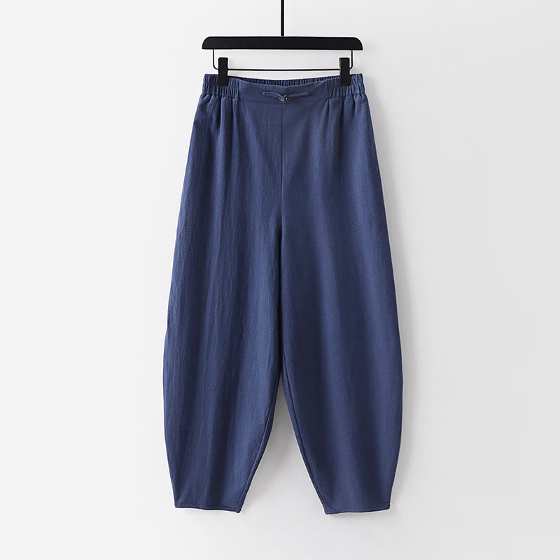 Buddha Stonesサマープレーンストレートレッグ メンズ コットンリネン アンクル丈パンツ ポケット付き - スチールブルー - US/UK/AU54、 EU64 (9XL) - image 0