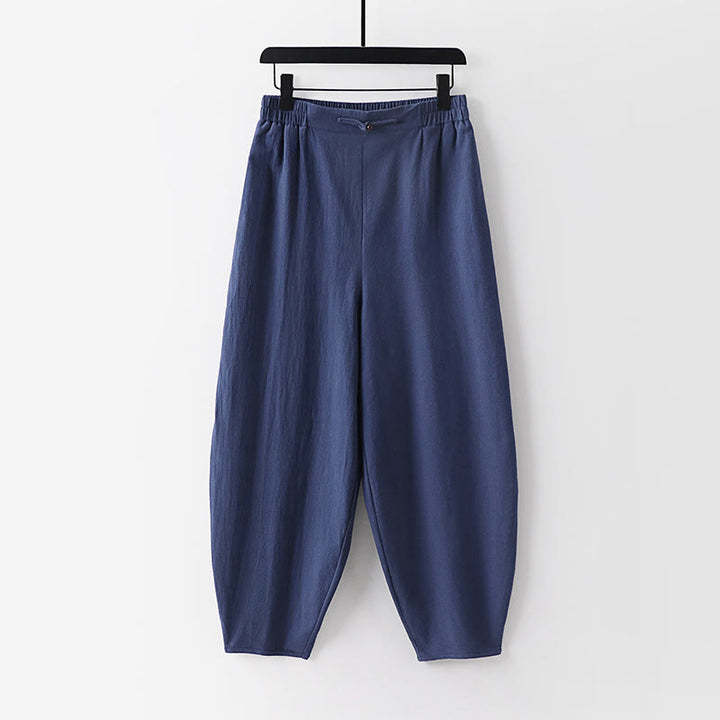 Buddha Stonesサマープレーンストレートレッグ メンズ コットンリネン アンクル丈パンツ ポケット付き - スチールブルー - US/UK/AU54、 EU64 (9XL) - image 0