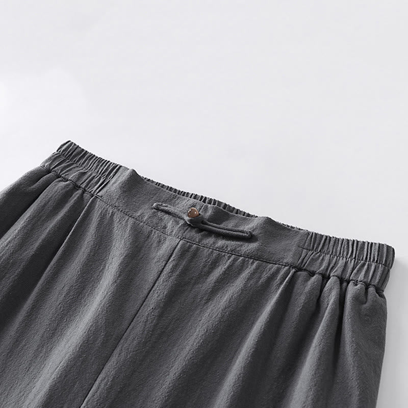 Buddha Stonesサマープレーンストレートレッグ メンズ コットンリネン アンクル丈パンツ ポケット付き - image 6