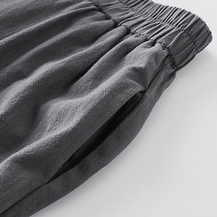 Buddha Stonesサマープレーンストレートレッグ メンズ コットンリネン アンクル丈パンツ ポケット付き - image 5