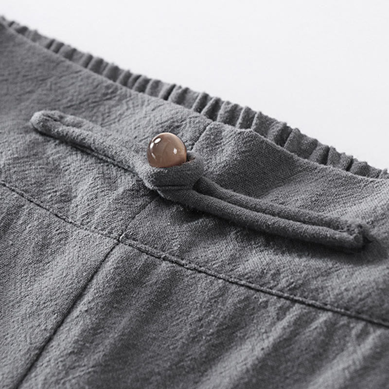 Buddha Stonesサマープレーンストレートレッグ メンズ コットンリネン アンクル丈パンツ ポケット付き - image 4