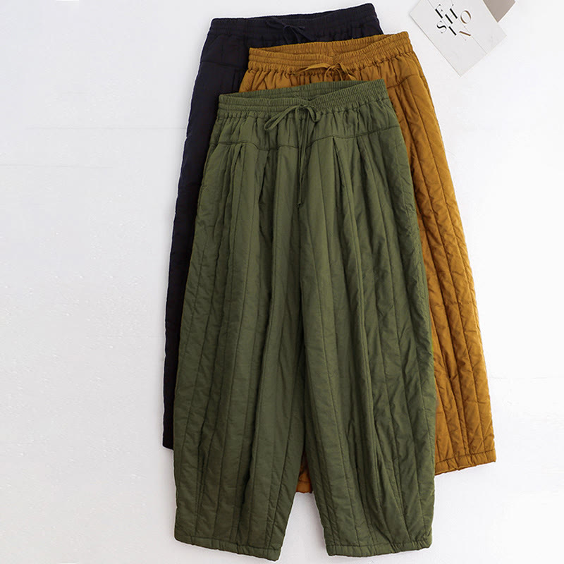 Buddha Stones冬 無地 カラーブロッキングデザイン コットン レディース ハーレムパンツ ポケット付き - image 37