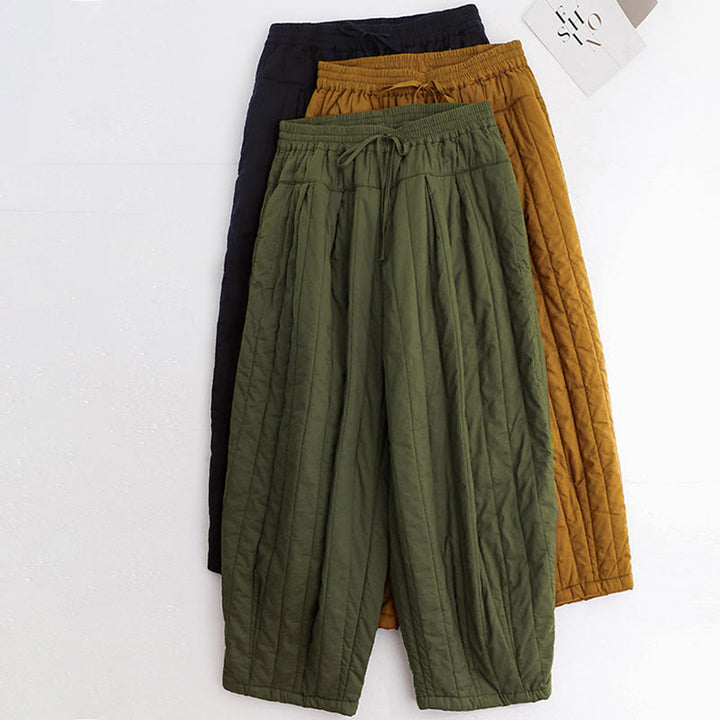 Buddha Stones冬 無地 カラーブロッキングデザイン コットン レディース ハーレムパンツ ポケット付き - image 37