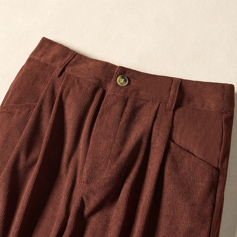 Buddha Stones通勤用 無地コーデュロイ ジッパー レディース ハーレム ハイウエスト パンツ ポケット付き - image 3