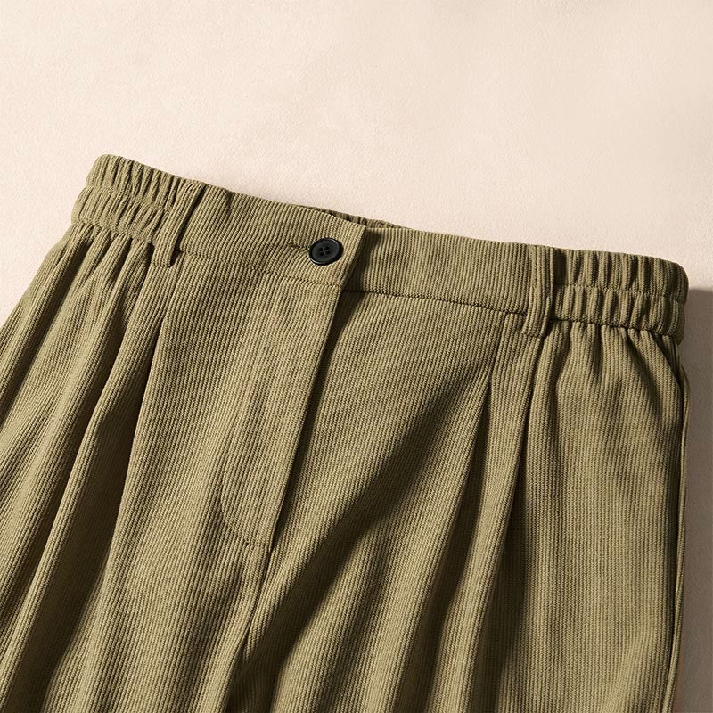 Buddha Stones通勤用秋冬コーデュロイレディースハーレムハイウエストパンツ（ポケット付き） - image 2