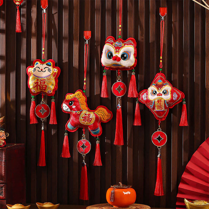 Buddha Stones刺繍 午年福文字 銅貨型赤紐吊り下げ装飾 - image 16