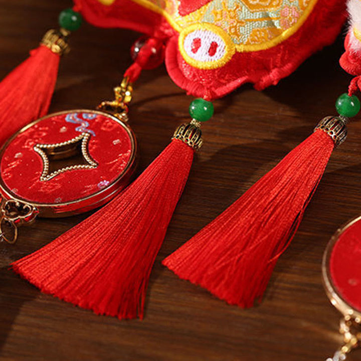 Buddha Stones刺繍 午年福文字 銅貨型赤紐吊り下げ装飾 - image 13