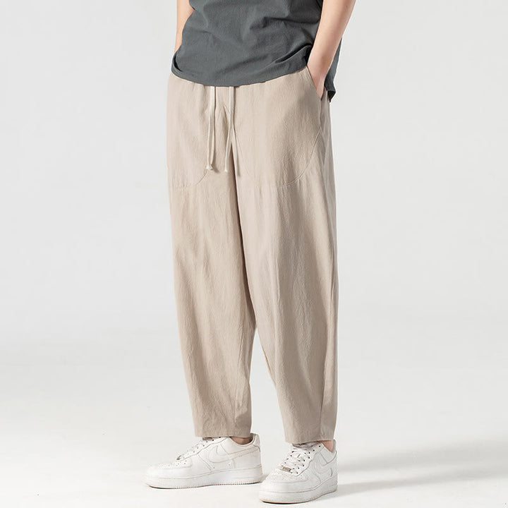 Buddha Stones春秋 無地 ドローストリング メンズ アンクル丈 ハーレムパンツ ポケット付き - image 4