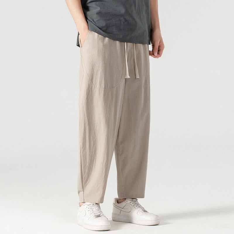 Buddha Stones春秋 無地 ドローストリング メンズ アンクル丈 ハーレムパンツ ポケット付き - image 3