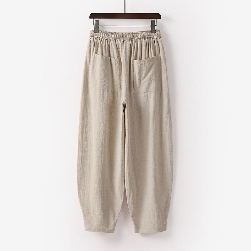 Buddha Stones春秋 無地 ドローストリング メンズ アンクル丈 ハーレムパンツ ポケット付き - image 1