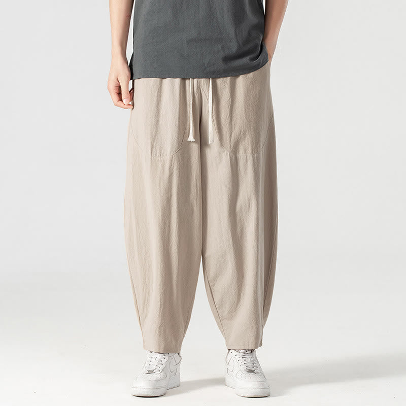 Buddha Stones春秋 無地 ドローストリング メンズ アンクル丈 ハーレムパンツ ポケット付き - image 2