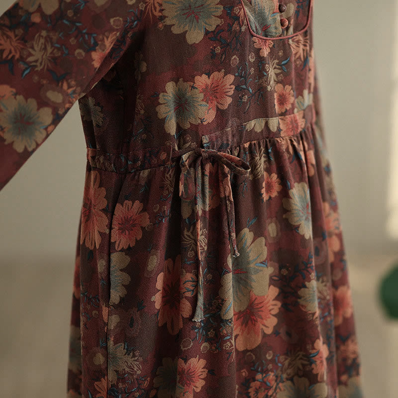 Buddha Stonesの花柄ロングスリーブコットンミディドレス（ポケット付き） - image 8