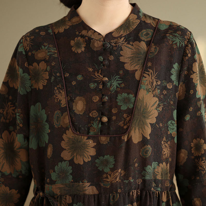 Buddha Stonesの花柄ロングスリーブコットンミディドレス（ポケット付き） - image 22