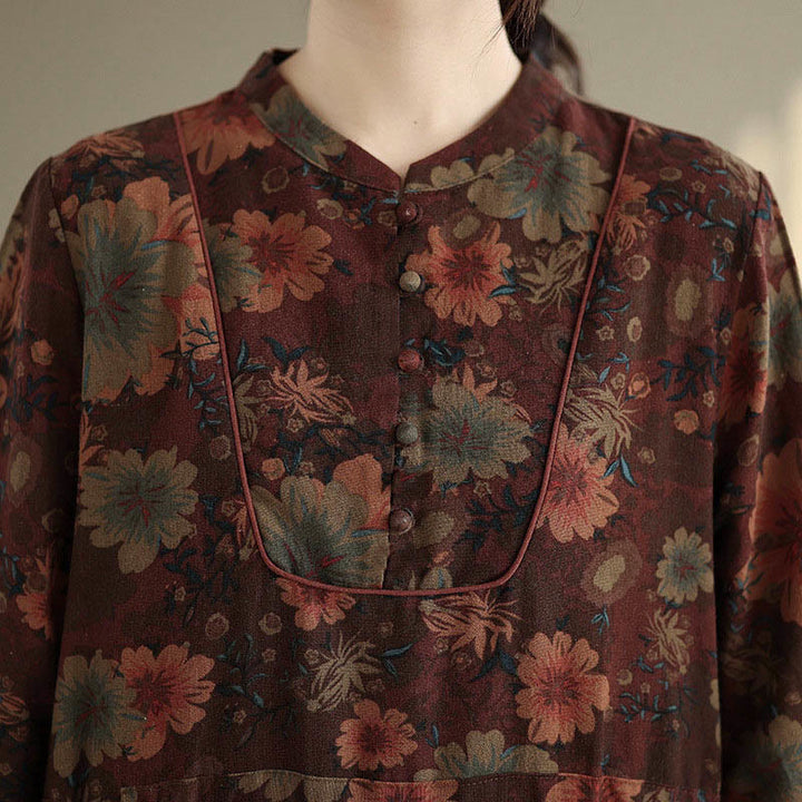 Buddha Stonesの花柄ロングスリーブコットンミディドレス（ポケット付き） - image 9