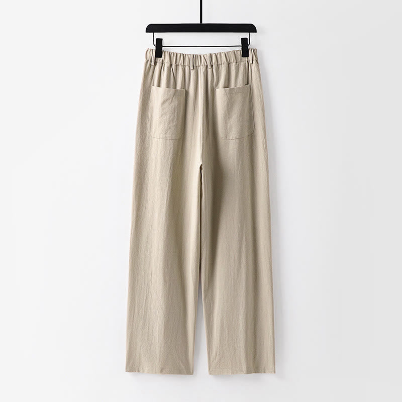 Buddha Stones春秋 無地 ストレートレッグ メンズ コットンリネン パンツ ポケット付き - image 1