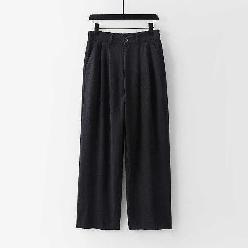 Buddha Stones春秋 無地 ストレートレッグ メンズ コットンリネン パンツ ポケット付き - 黒 - US/UK/AU54、 EU64 (9XL) - image 10