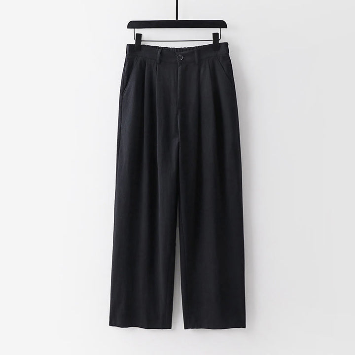 Buddha Stones春秋 無地 ストレートレッグ メンズ コットンリネン パンツ ポケット付き - 黒 - US/UK/AU54、 EU64 (9XL) - image 10