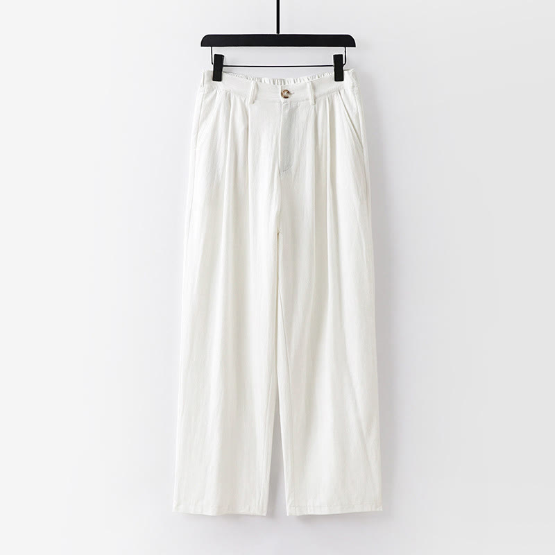 Buddha Stones春秋 無地 ストレートレッグ メンズ コットンリネン パンツ ポケット付き - 白 - US/UK/AU54、 EU64 (9XL) - image 11