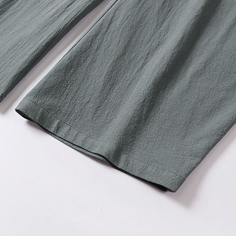 Buddha Stonesプレーンストレートレッグ ジッパーデザイン メンズ コットンリネン パンツ ポケット付き - image 8