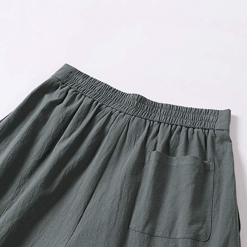 Buddha Stonesプレーンストレートレッグ ジッパーデザイン メンズ コットンリネン パンツ ポケット付き - image 6