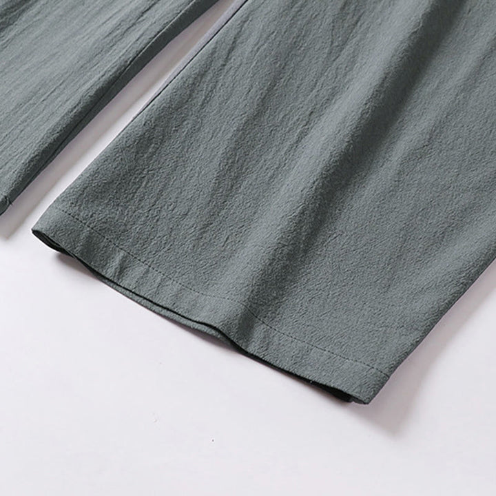 Buddha Stonesプレーンストレートレッグ ジッパーデザイン メンズ コットンリネン パンツ ポケット付き - image 8