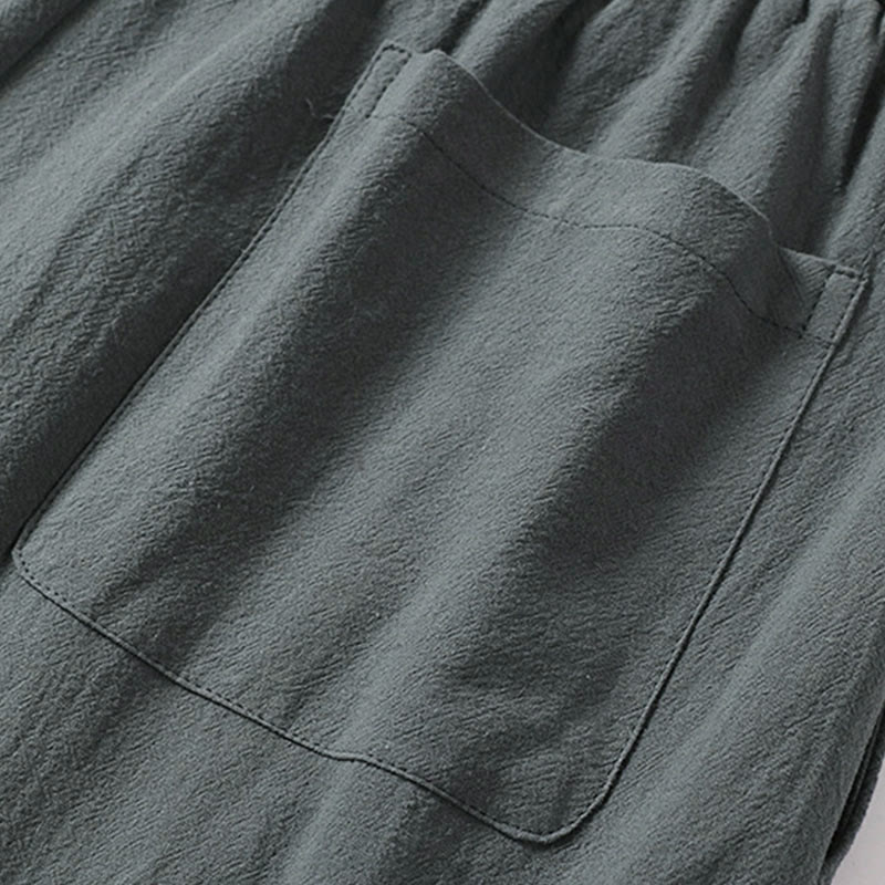 Buddha Stonesプレーンストレートレッグ ジッパーデザイン メンズ コットンリネン パンツ ポケット付き - image 7