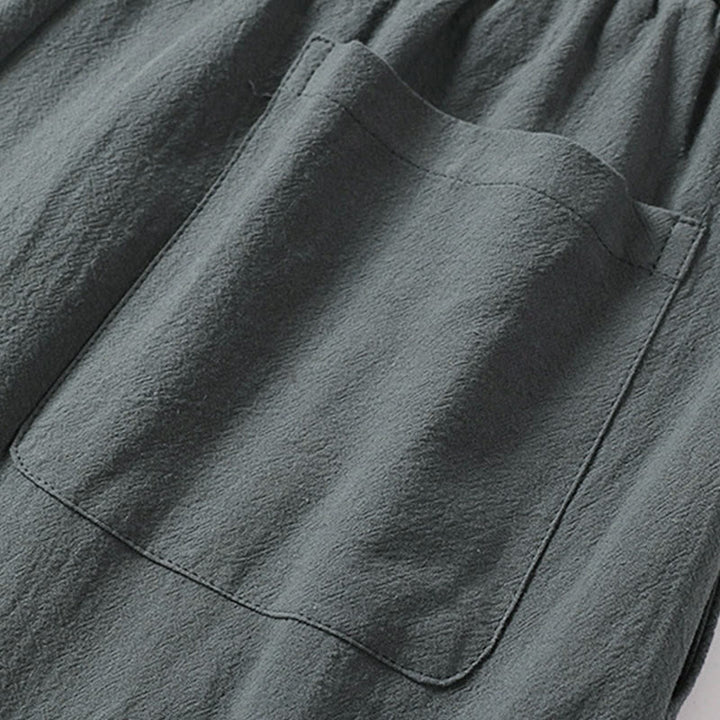 Buddha Stonesプレーンストレートレッグ ジッパーデザイン メンズ コットンリネン パンツ ポケット付き - image 7