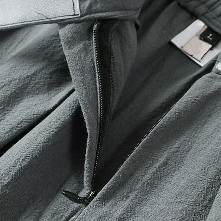 Buddha Stonesプレーンストレートレッグ ジッパーデザイン メンズ コットンリネン パンツ ポケット付き - image 5