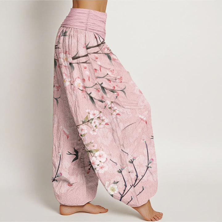 Buddha Stonesコットンピーチブロッサムフラインググース柄レディース伸縮性ウエストハーレムパンツ - image 6