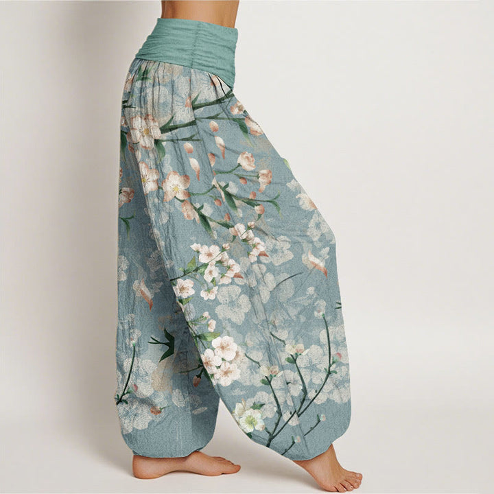 Buddha Stonesコットンピーチブロッサムフラインググース柄レディース伸縮性ウエストハーレムパンツ - image 2